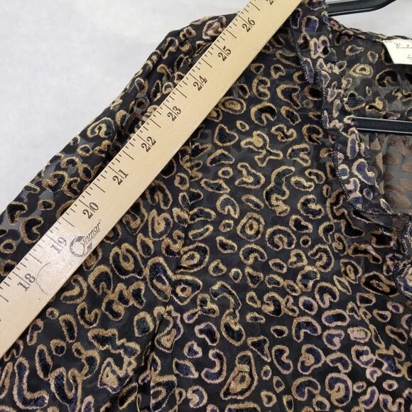 Vintage Havana Ruffle Blouse Women's M Velvet Burnout Sheer Leopard Smocked Back - Picture 14 of 16